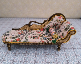 Victorian Divan armchair, 1/12 scale dollhouse miniature