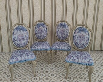 Miniature 18th century Victorian chairs, dollhouse, 1/12 scale. Maam Miniatures © design