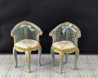 Miniature Victorian armchair set, 1/12 scale dollhouse