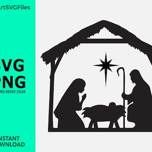 Christmas Nativity Scene SVG Clipart with Jesus, Mary, Joseph - Digital Download
