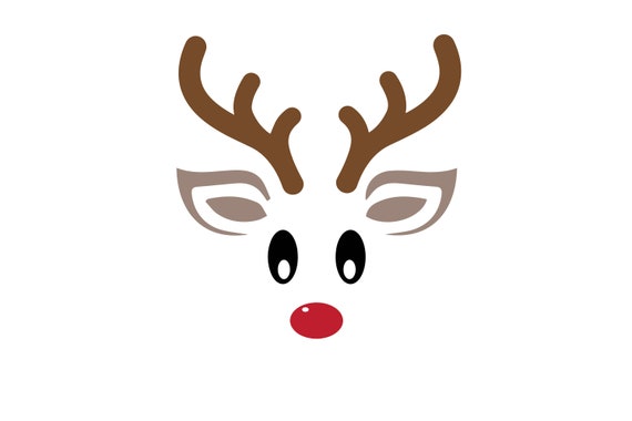 Red Nose for Christmas Digital Download SVG/PNG Holiday Clipart: Male or Unisex Reindeer with Black Sunglasses Brown Ears & Antlers