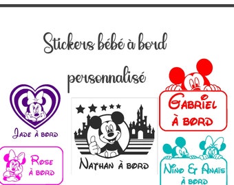 Autocollant voiture personnalisé : bébé a bord avec prénom. 5 modèles , 11 couleurs . Stickers bébé pour une voiture personnalisé