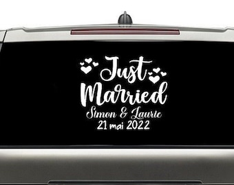 Stickers personnalisable pour voiture. Autocollant pour voiture mariage. Stickers just married