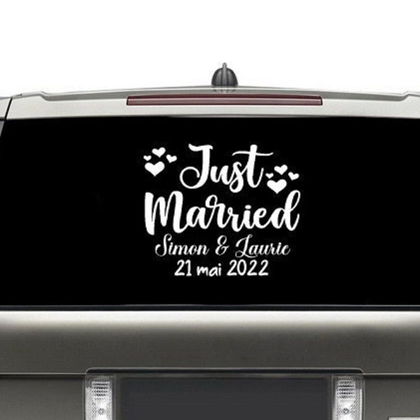 Stickers personnalisable pour voiture. Autocollant pour voiture mariage. Stickers just married