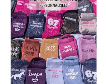 Chaussettes à Paillettes Personnalisées. Idéal cadeau pour femme et cadeau anniversaire pour Femme, cadeau mamie, cadeau maman