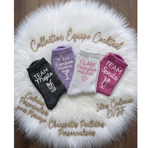 Personalisierte Glitzersocken „Team Cocktail“ – Socken mit Botschaften zu Team Mojito, Spritz und Espresso Martini