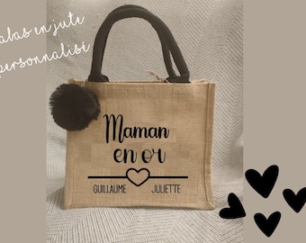 Personalized gold mom tote bag in jute | Personalized bag for shopping, beach and as a gift | Christmas gift idea for grandma