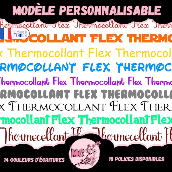 Prénom Flex thermocollant / mot thermocollant ( couleur et police au choix) pour personnaliser toutes sortes de textiles