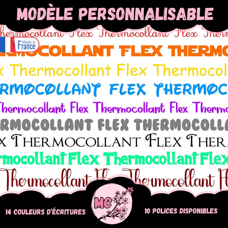 Flex iron-on first name / iron-on word color and font of your choice to personalize all kinds of textiles image 1