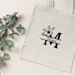 Bolso tote personalizado con nombre e iniciales florales / Ideal como regalo personalizado / ¡Envío en 24 horas!