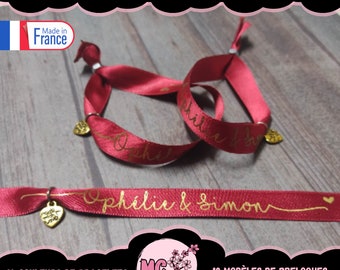Bracelet Ruban personnalisé avec breloque et fermeture ! cadeau mariage EVJF, Ruban personnalisable Babyshower ou tout autres évènements