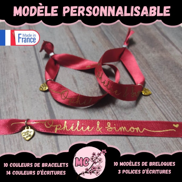 Bracelet Ruban personnalisé avec breloque et fermeture ! cadeau mariage EVJF, Ruban personnalisable Babyshower ou tout autres évènements