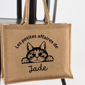 Sac cabas en toile de jute personnalisé - Prénom à personnaliser  - idéal affaires crèche ou école  Grand cabas personnalisé -