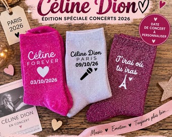 Celine Dion Glitter Socks – Paris Concert 2026 – Customizable Date
