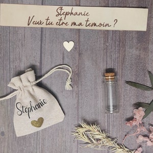 Personalized secret message vial and dried flowers - Request for witness, godmother, pregnancy announcement, wedding ect...