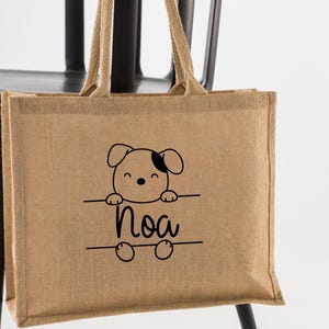 Sac cabas en toile de jute personnalisé - Prénom à personnaliser  - idéal affaires crèche ou école  Grand cabas personnalisé -