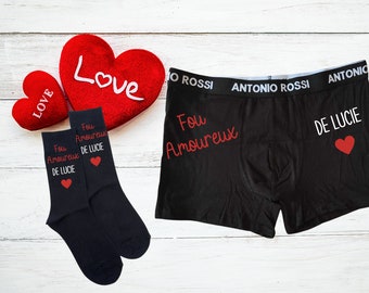 Lot Chaussettes & caleçon Personnalisées pour les Amoureux, Cadeau de Saint-Valentin Idéal, pour les Couples!