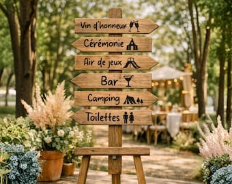 Wedding Directional Sign | Personalized Wooden Arrow Sign Sticker | Rustic Garden Ceremony Decor |