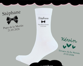 A beautiful pair of socks for your most beautiful days. Personalized one-size-fits-all socks, for the groom, best man, and child!