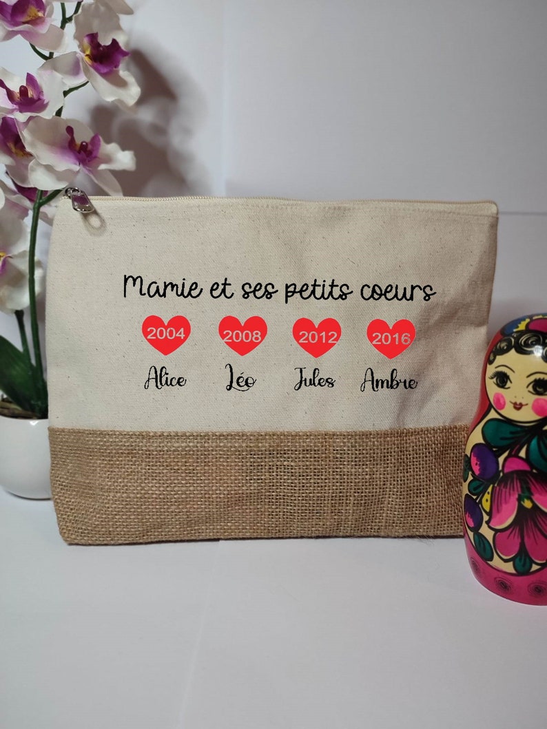 Grande Trousse personnalisée, Cadeau Mamie ou Maman. 6 couleurs au choix image 1