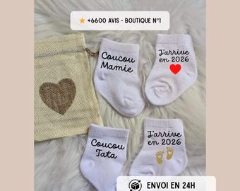Calzini personalizzati per neonato - Annuncio di gravidanza 2026 - Regalo originale per nonna, zia o futuro papà - Confezione regalo a forma di cuore