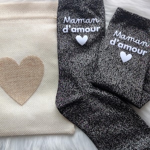 Chaussettes à paillettes Fête des mères 6 couleurs & 6 motifs, pochette cadeau incluse !