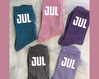 JUL Personalized Sequined or Plain Black Socks