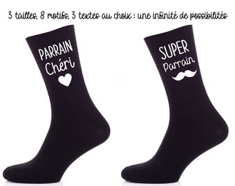 Chaussettes personnalisées Parrain - Tonton - Marraine / Un cadeau original et personnalisé pour Noël ou tout autre occasion.