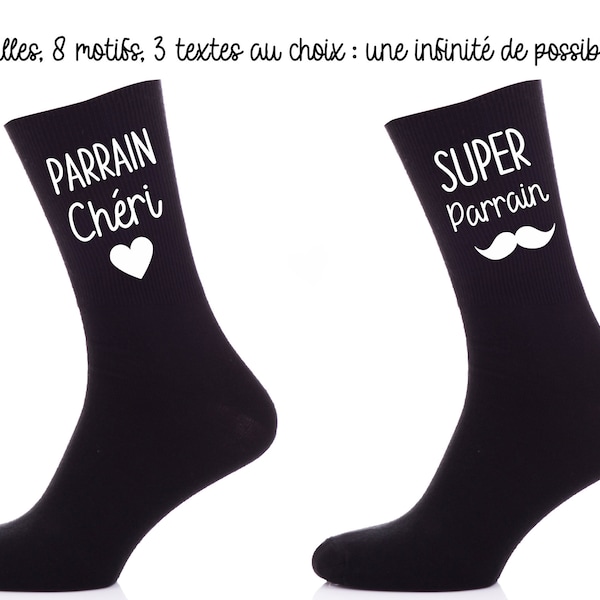 Chaussettes personnalisées Parrain - Tonton - Marraine / Un cadeau original et personnalisé pour Noël ou tout autre occasion.