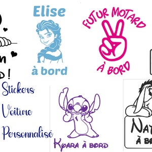 Personalized car sticker: baby on board with first name. 7 models, 11 colors. Baby stickers for a personalized car