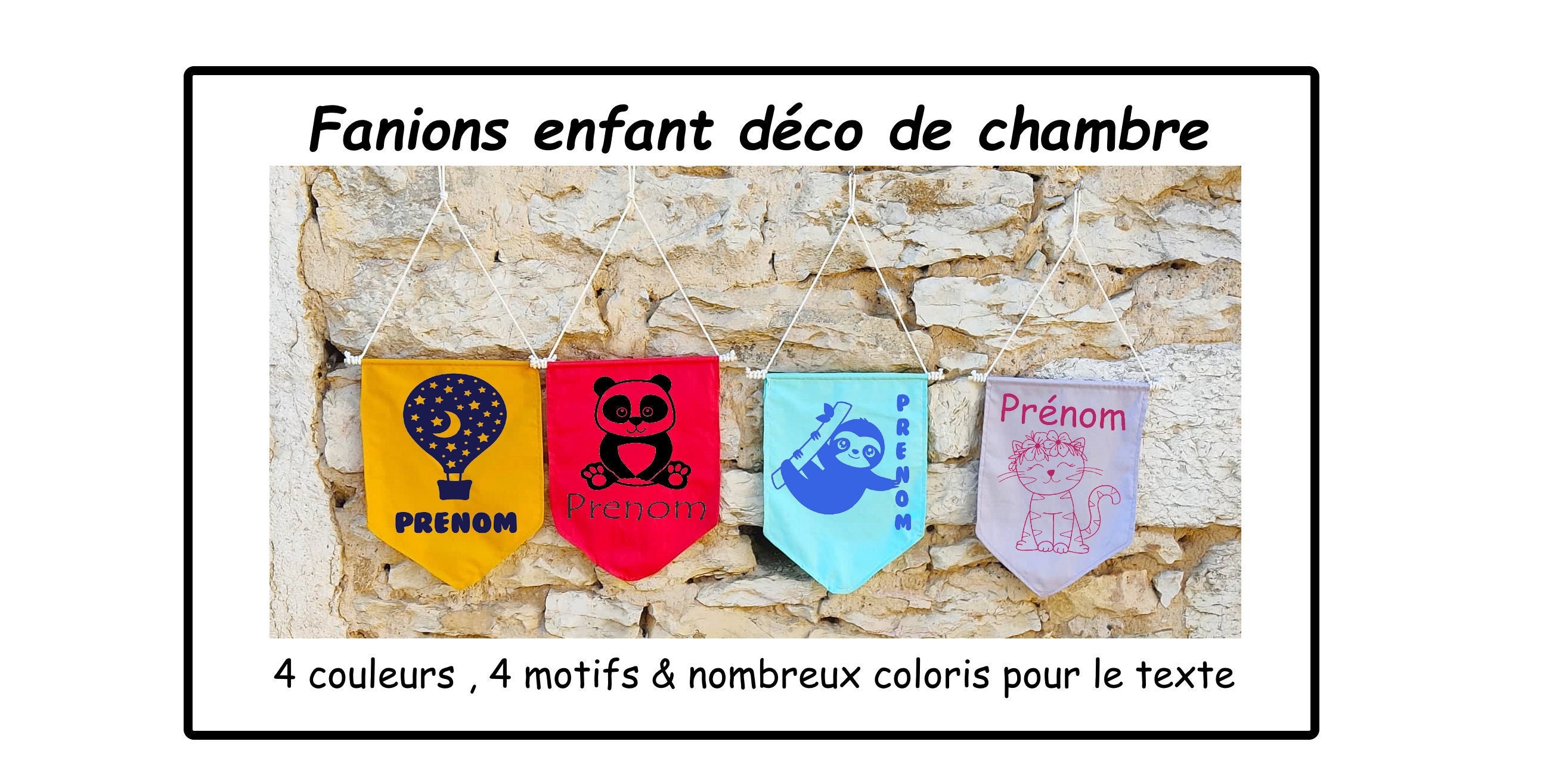 Fanion Décoratif Chambre d'enfant. Idéal Pour Un Cadeau Personnalisé. Fait Main en Coton Bio , Bambo