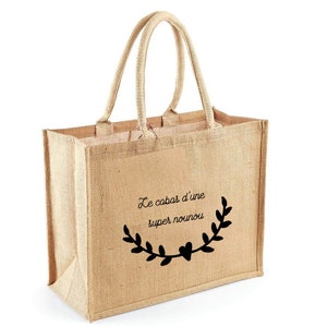 Sac cabas en toile de jute personnalisé texte à personnaliser Grand cabas personnalisé Cabas personnalisable / Envoi sous 24 h image 5