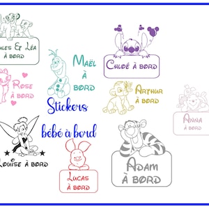 Adesivo personalizzato per auto: bimbo a bordo con nome. 9 modelli, 11 colori. Adesivi personalizzati per auto per bambini