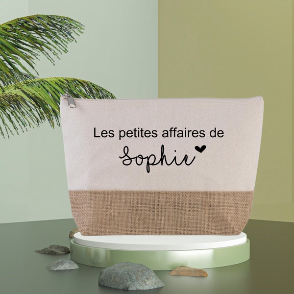 Trousse en Coton et Jute, Personnalisée pour un Cadeau Unique : Parfait pour Maman, Maîtresse, Nounou.Disponible en 6 Magnifiques Couleurs !