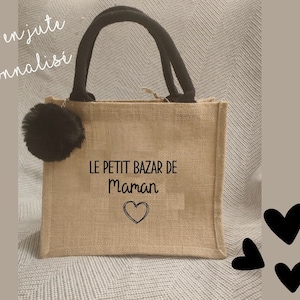 Sac cabas en toile de jute personnalisé - Cadeau maman & mamie  - Grand cabas personnalisé - Cabas personnalisable