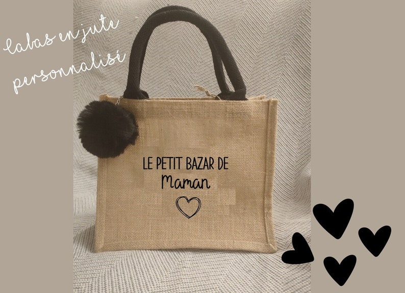 Sac cabas en toile de jute personnalisé Cadeau maman & mamie Grand cabas personnalisé Cabas personnalisable / Envoi sous 24 h image 1