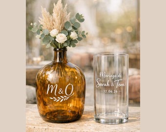 Personalized Wedding Stickers for Vases & Demijohns | Premium Matte Vinyl for Boho, Rustic, and Chic Table Decor | Custom Names and Dates