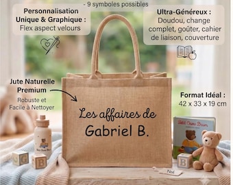 Mon Premier Sac Maternelle Personnalisé - Sac Cabas Jute avec Prénom Enfant - Sac pour les Affaires d'École - Cadeau Rentrée des Classes