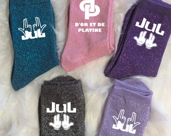 JUL Personalized Sequined or Plain Black Socks - New Models
