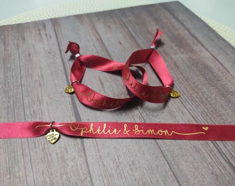 Personalized Ribbon bracelet with charm and closure! EVJF wedding gift, Babyshower customizable ribbon or any other events