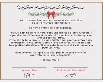 Certificat d'adoption d'un lutin - Un cadeau personnalisé et original pour Noël