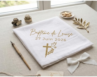 Fascia bianca personalizzata per battesimo con nome – Sciarpa per cerimonia del neonato – Regalo per padrini/madrine