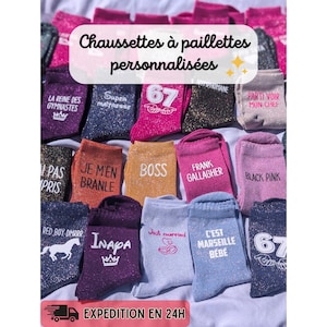 Chaussettes à Paillettes Personnalisées. Idéal cadeau Ado, cadeau femme, cadeau anniversaire, cadeau mamie, cadeau maman, EVJF 2026, ...