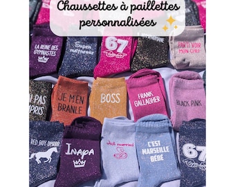 Chaussettes à Paillettes Personnalisées. Idéal cadeau Ado, cadeau femme, cadeau anniversaire, cadeau mamie, cadeau maman, EVJF 2026, ...