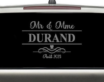 Stickers personnalisable pour voiture. Autocollant pour voiture mariage. Stickers just married