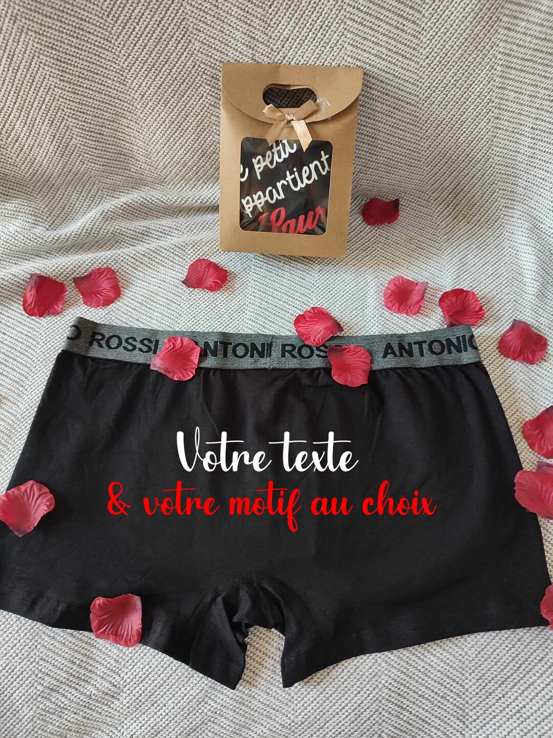 Boxer Caleçon Homme Rugby France Personnalisable - Coton - Tailles S à XXL - Blanc Ou Gris