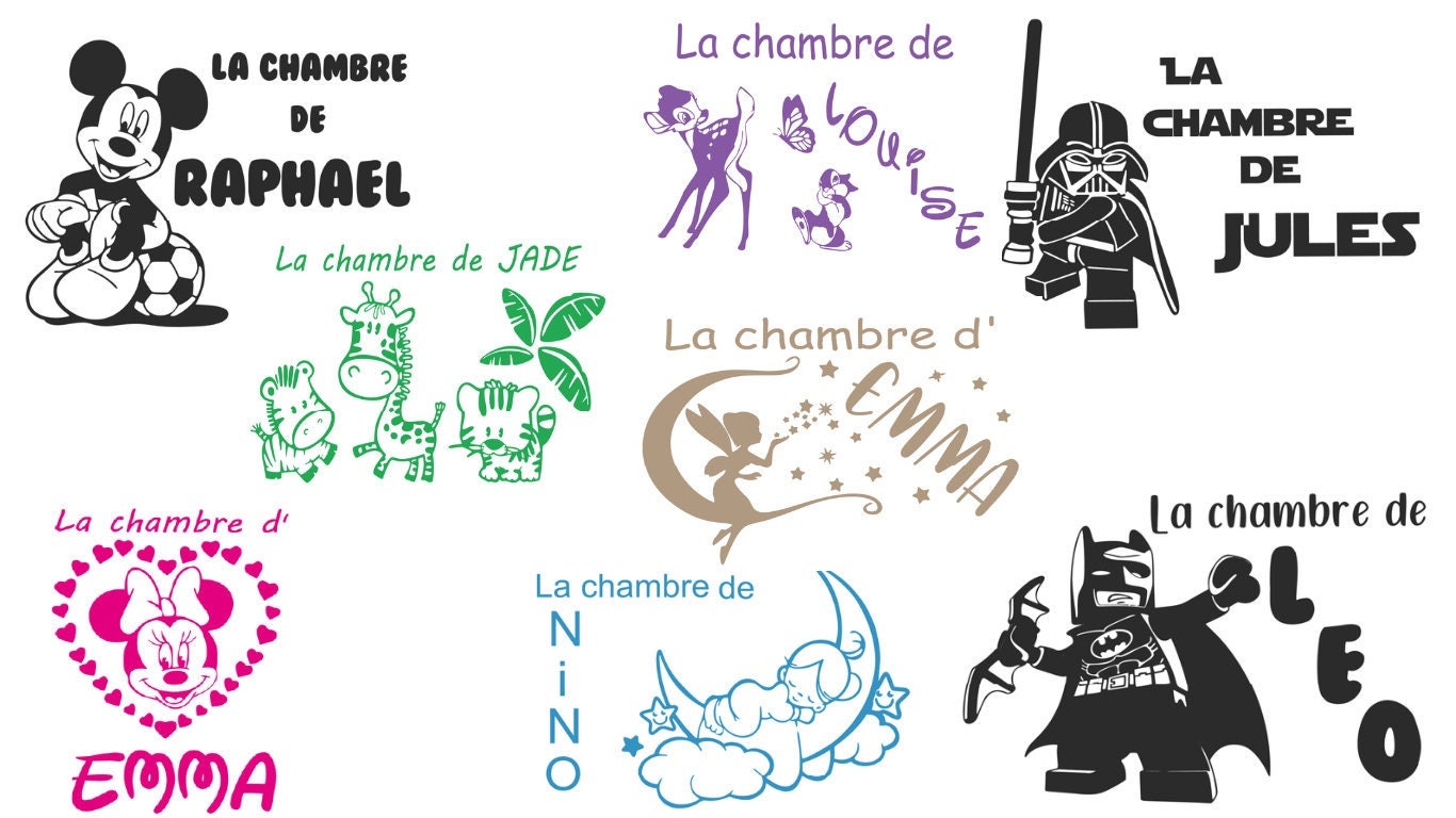 Autocollant Mural Personnalisé , Idéal Pour Porte de Chambre Enfant. 7 Modèles et 11 Couleurs Au Cho