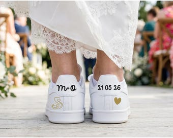 Set of 4 Personalized Wedding Shoe Stickers | Matte Vinyl | Sneakers or Heels | Bride, Groom, or Your Text Design | Chic Wedding Decor