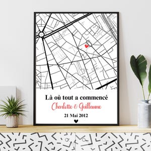 Affiche Carte Personnalisée - Lieu de Rencontre - Cadeau Couple