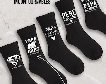 Chaussettes Fête des Pères Personnalisées avec Prénoms • Cadeau Papa Ours Original • Taille Unique • Expédition Rapide 24h • Prêt à Offrir